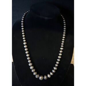 Vintage Graduated Silver Tone Ball Bead Necklace 22” Chunky Metal Statement 8–16